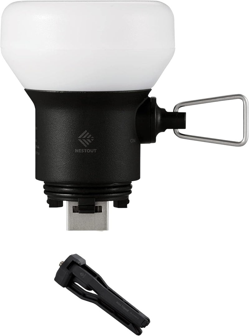 ELECOM NESTOUT Rugged Outdoor Camping LED Lantern w/ Mini Tripod, Dimmable USB Powered Soft LED Light, IP44 Water Dust Resistant, 10-350 Lumen, Portable Lamp for Power Bank EDC Travel, LAMP-1 (Black) - Image 1